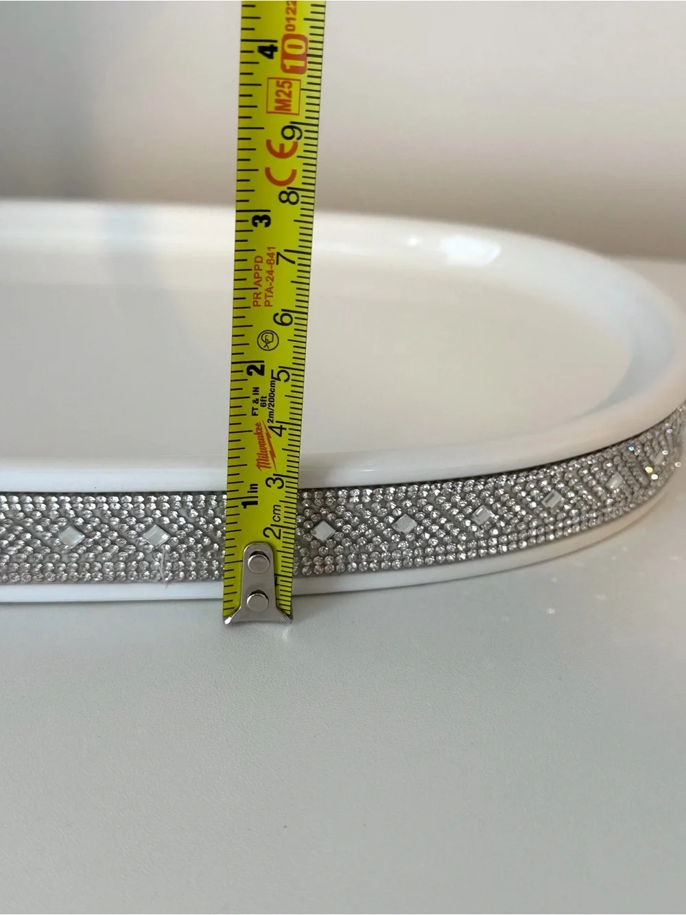 Home White Porcelain Vanity Bathroom Tray w/ Rhinestone Trim 13x6.5”